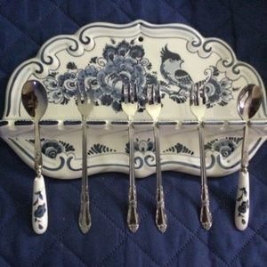 Delft Blue Holland hand painted porcelain fork and spoon wall holder